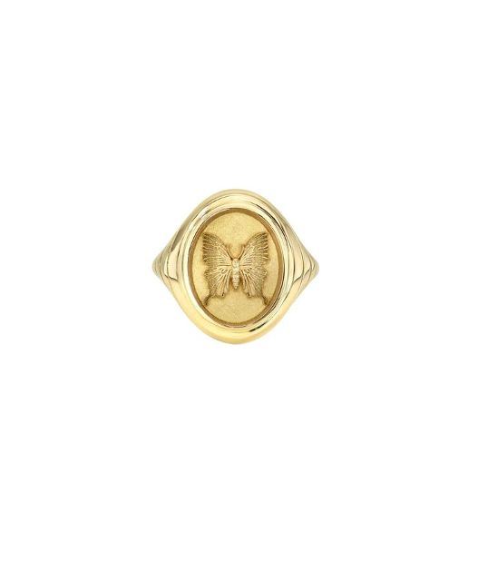 GRANDFATHER BUTTERFLY Tiered Fantasy 14 - carat gold signet ring