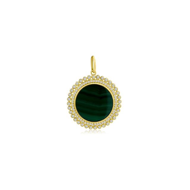 MALACHITE AND DIAMOND 14-carat gold charm