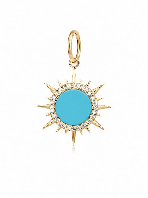 TURQUOISE STARBURST and diamond 14-carat gold charm