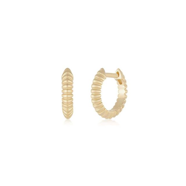 FLUTED KNIFE EDGE MINI 14 - carat yellow gold huggie earrings