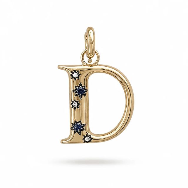 CELESTE DIAMOND AND SAPPHIRE INITIAL 14 - carat gold hinged charm